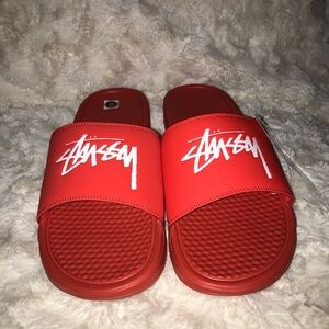 New Stussy & Nike Benassi Slides Habanero Red